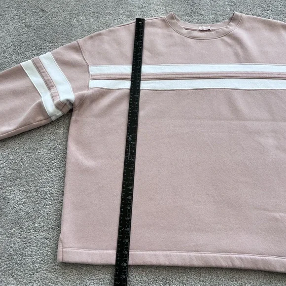 Nuuds Striped Crewneck Sweatshirt Womens XL Pink Fleece Varsity Logo Pullover - Picture 13 of 16